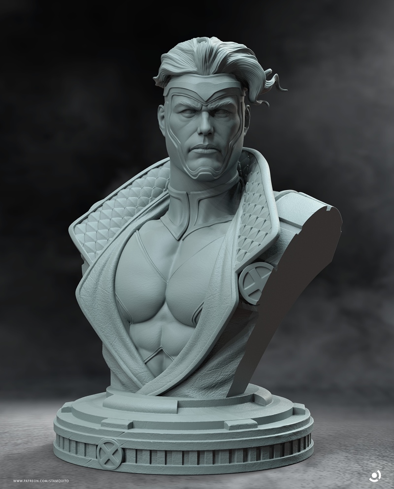 3D printable bust of the X-Men character Havok, sculpted by Stayln Quitto. Features detailed costume, heroic pose, an...