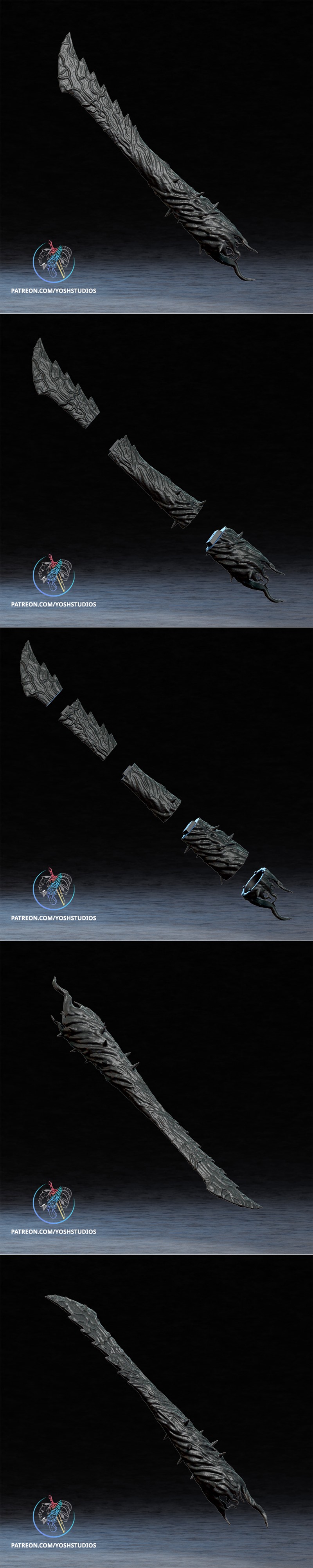 A menacing, dark fantasy weapon called the Venom Blade, with a textured, organic surface and sharp spikes. The model...