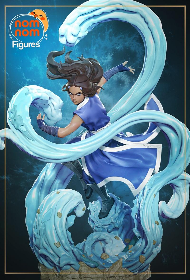 Katara from Avatar: The Last Airbender in a dynamic waterbending pose, surrounded by swirling water effects. Nomnom F...