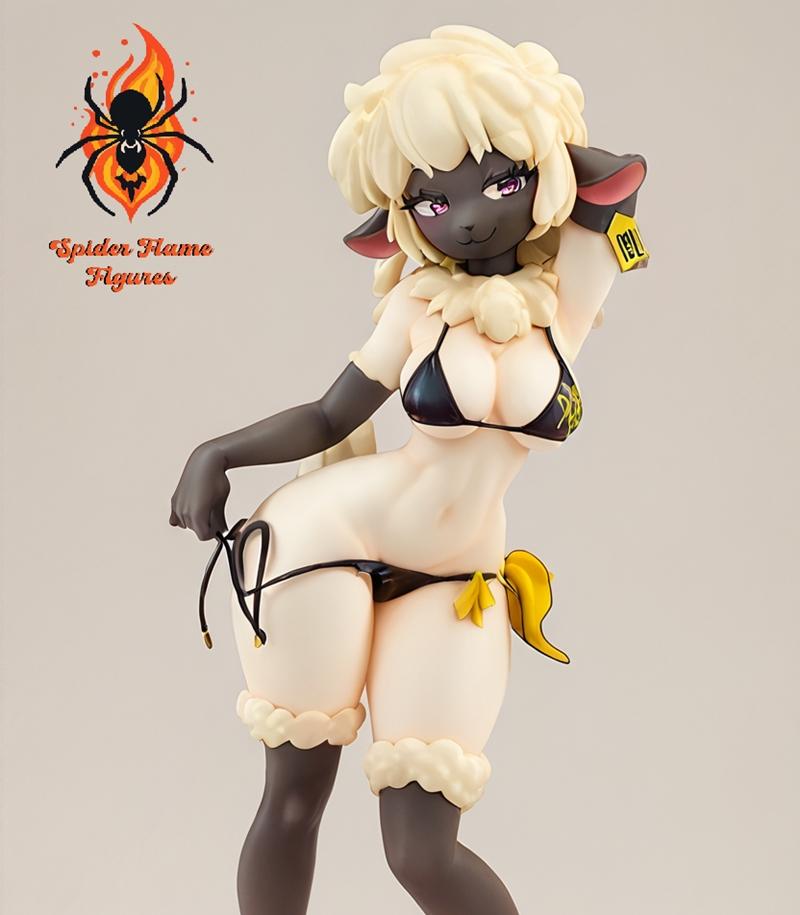 Spider Flame Figures' Capri the Sheep character, an anime-styled anthropomorphic sheep in a black bikini, posing sugg...