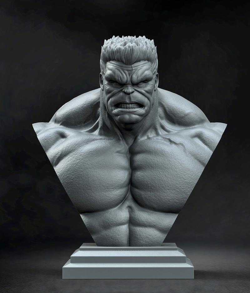 Bust of the Hulk and Red Hulk characters, sculpted by Stayln Quitto, with an angry expression and detailed musculatur...