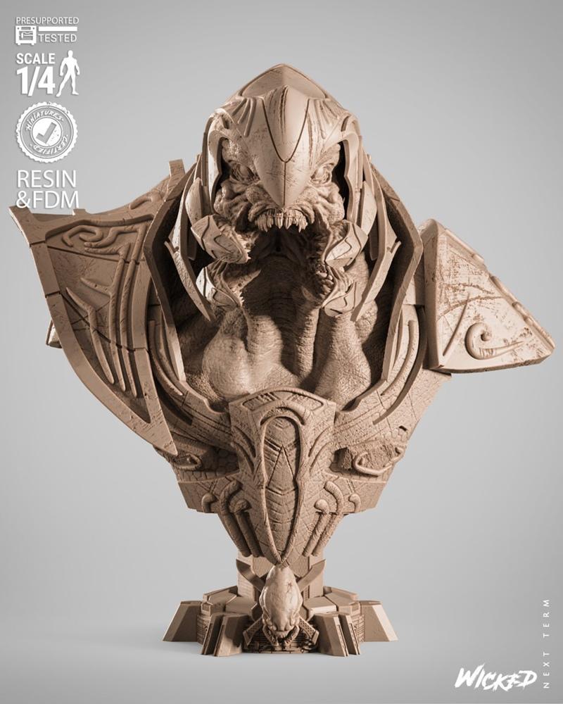1/4 scale bust of the Halo Arbiter by Wicked, featuring intricate alien armor and a detailed, menacing face.