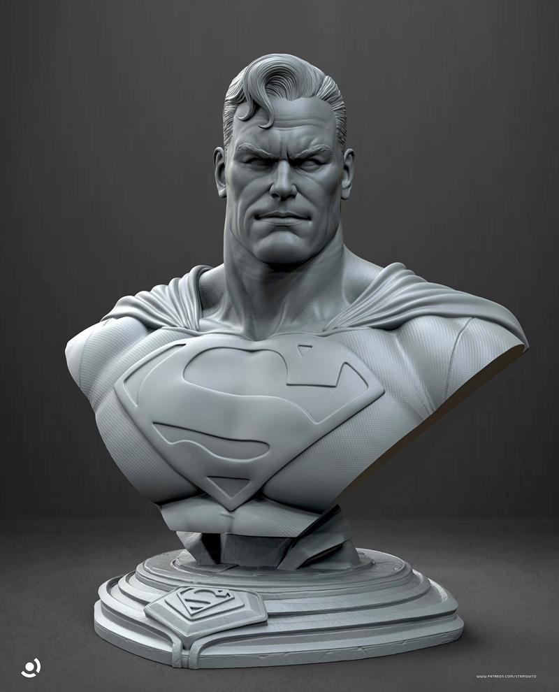 Stalyn Quito 3D model bust of Superman, wearing his iconic 'S' shield costume and cape, on a detailed base.