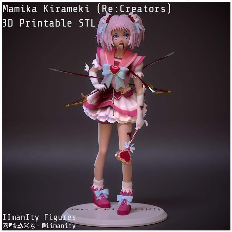 Mamika Kirameki 3D printable STL figure from Re:Creators, depicted wounded with blood and impaling weapons, wearing a...
