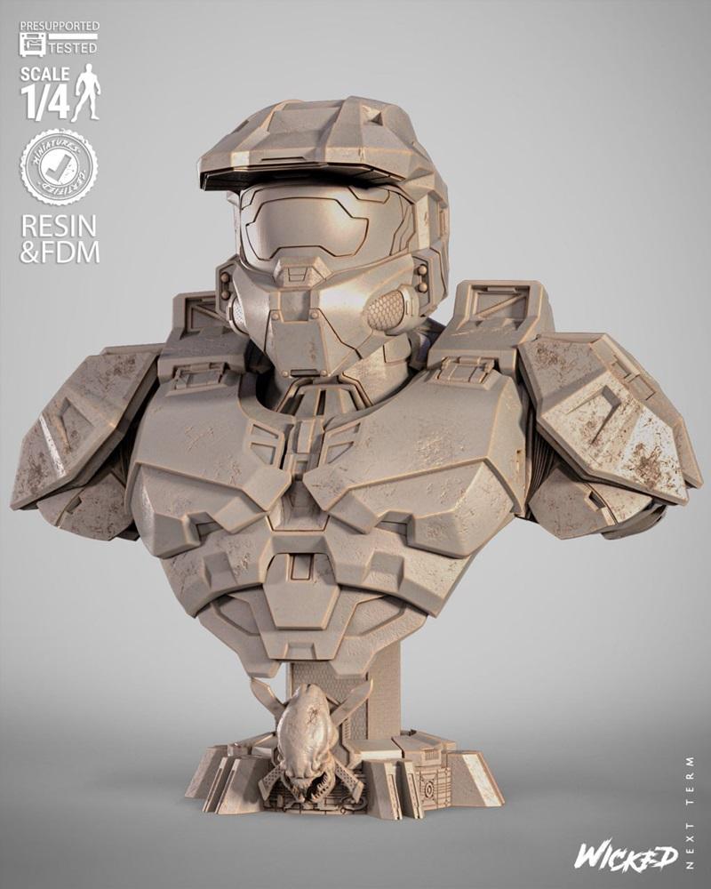 Master Chief portrait bust from Halo, 1/4 scale, presupported for resin and FDM printing, by Wicked studio.