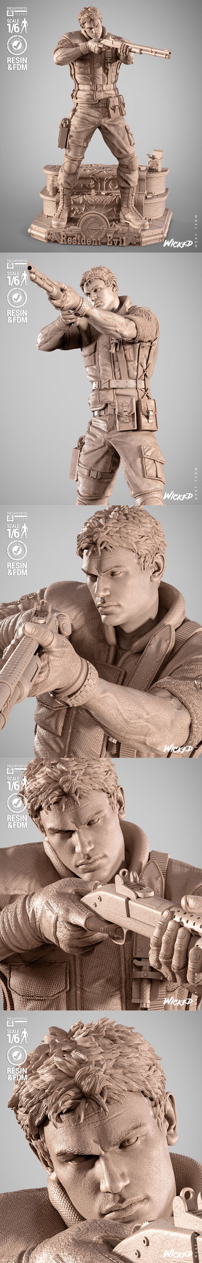 Chris Redfield figure holding a shotgun, wearing tactical gear, in a combat stance. From the Resident Evil game franc...