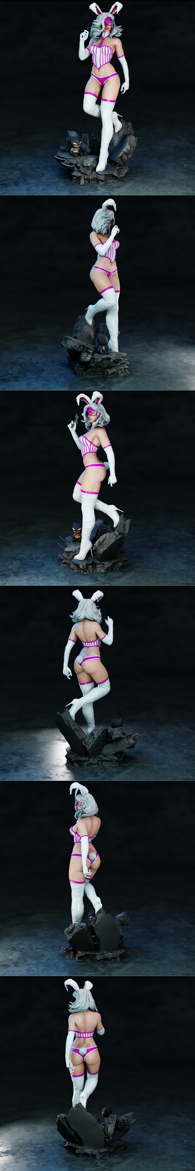 Jaina Hudson 3D model in a bunny girl outfit with pink and white corset, white gloves, and thigh-high boots, holding...