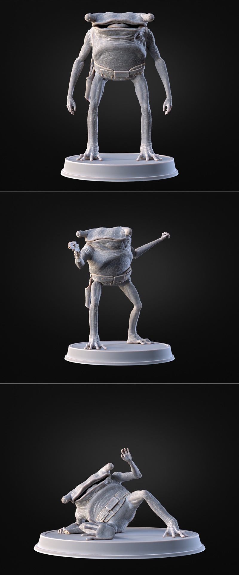Turgle character figure from Star Wars, standing on a dark circular base. The alien has green and orange skin, large...
