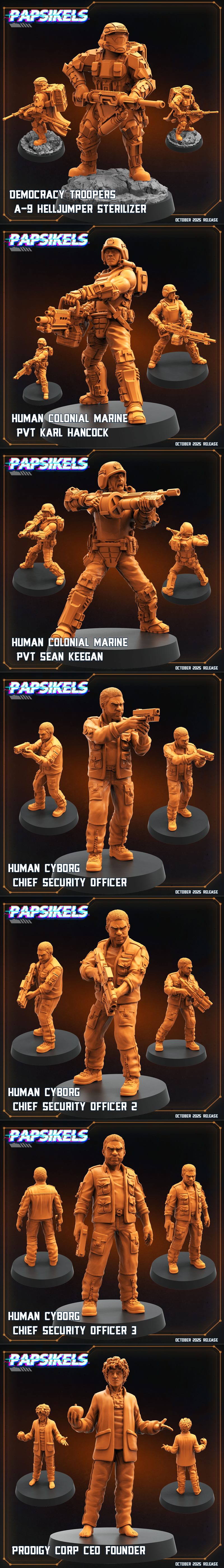 Collection of 3D printable sci-fi miniatures for 'Aliens vs Humans: Xeno Earth' by Papsikels Miniatures. Features hum...