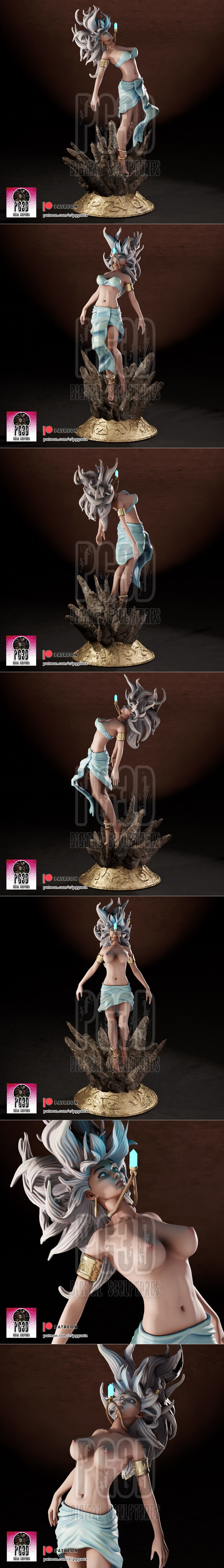 Princess Kida from Atlantis: The Lost Empire, depicted as a divine figure with flowing white and blue hair and a crys...