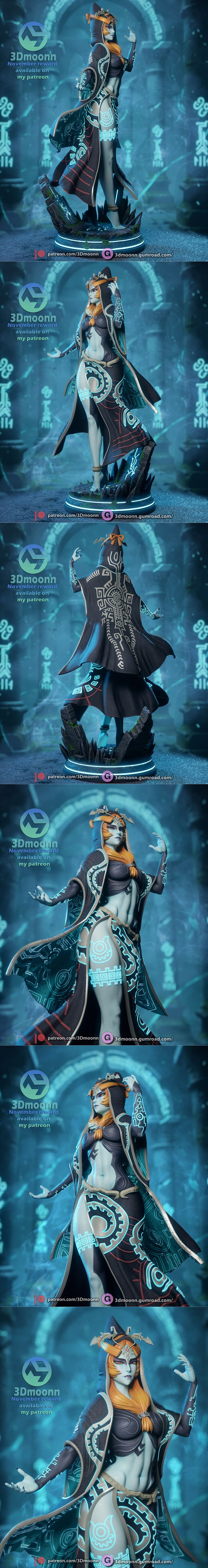 3Dmoonn 3D printable model of Midna from The Legend of Zelda: Twilight Princess, wearing a hooded cloak and revealing...