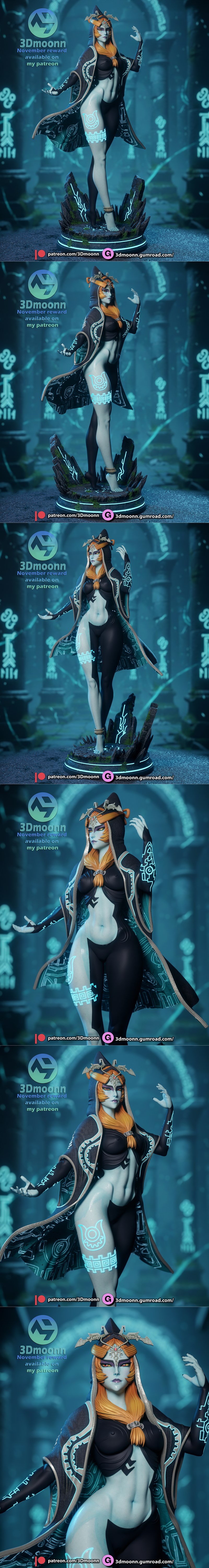 3Dmoonn 3D printable model of Midna from The Legend of Zelda: Twilight Princess, wearing a hooded cloak and revealing...