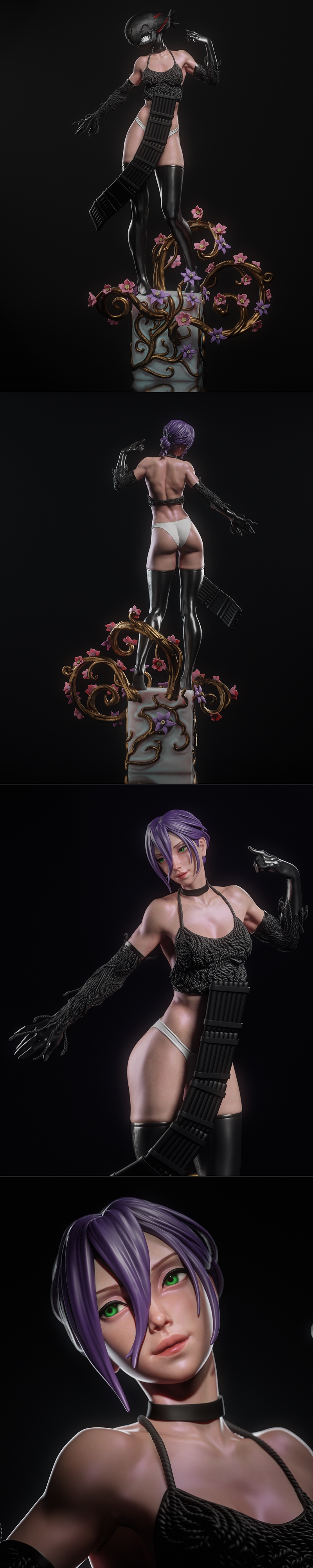 Reze, the Bomb Girl from Chainsaw Man, posed dynamically in a revealing outfit with thigh-high boots and textured glo...