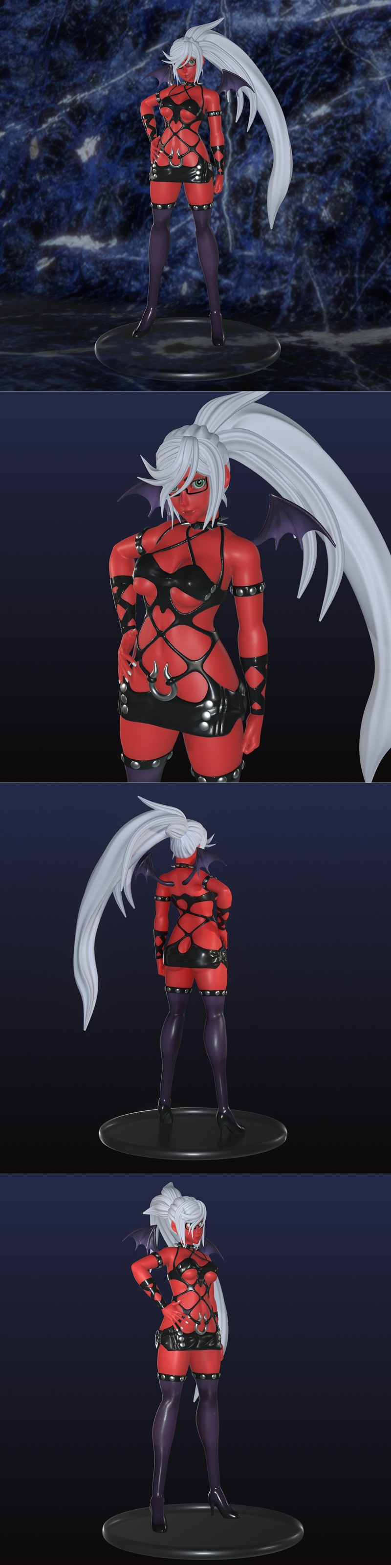 Kneesocks from Panty & Stocking with Garterbelt anime, red-skinned demon girl with white hair, glasses, black reveali...