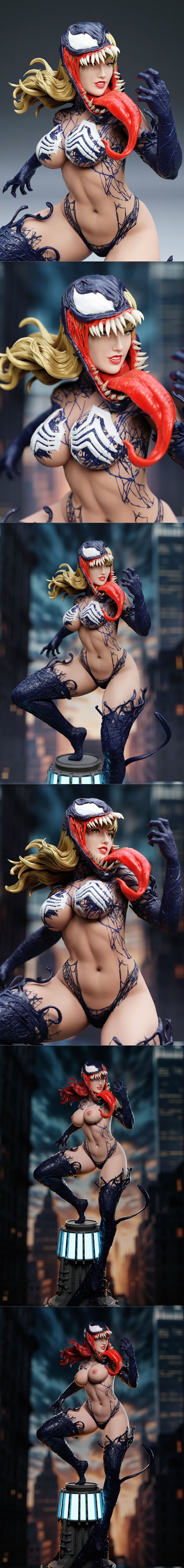Venomized MJ 3D model by Abe3D, featuring a female figure with Venom symbiote tendrils, sharp teeth, and a dynamic ac...