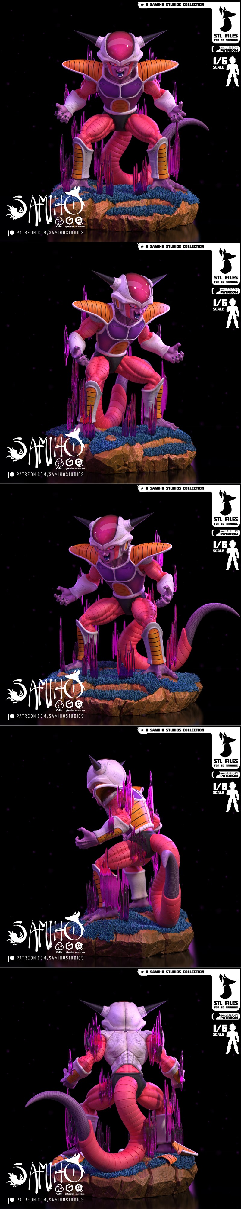 Samiho Studios 1/6 scale 3D model of Freeza from Dragon Ball, in his final form, with pink skin, white armor, horns,...