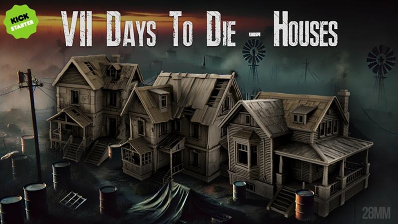 Collection of 3D printable STL houses in a post-apocalyptic style, inspired by '7 Days to Die'. Models show weathered...