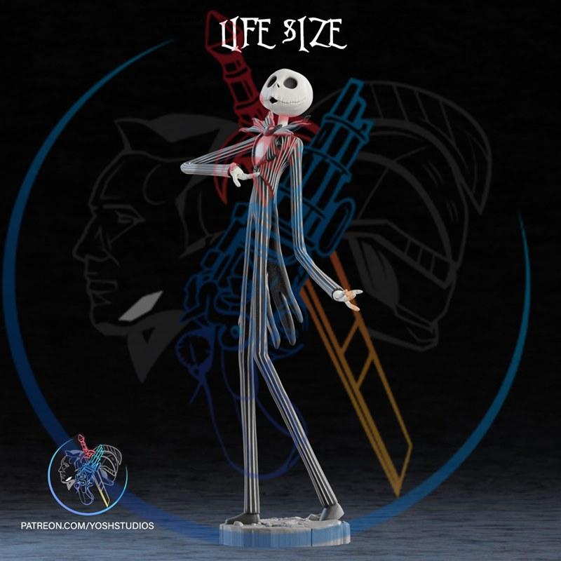 Life-size 3D printable model of Jack Skellington from The Nightmare Before Christmas, standing in a dynamic pose with...