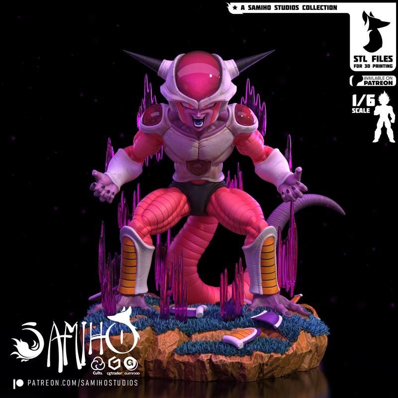 Samiho Studios 1/6 scale 3D model of Freeza from Dragon Ball, in his final form, with pink skin, white armor, horns,...