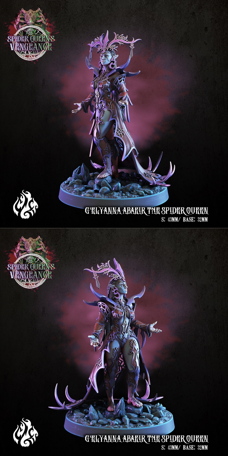 G'elyanna Abaeir the Spider Queen 3D model figure by Crippled God Foundry. Female figure in ornate, revealing dark fa...