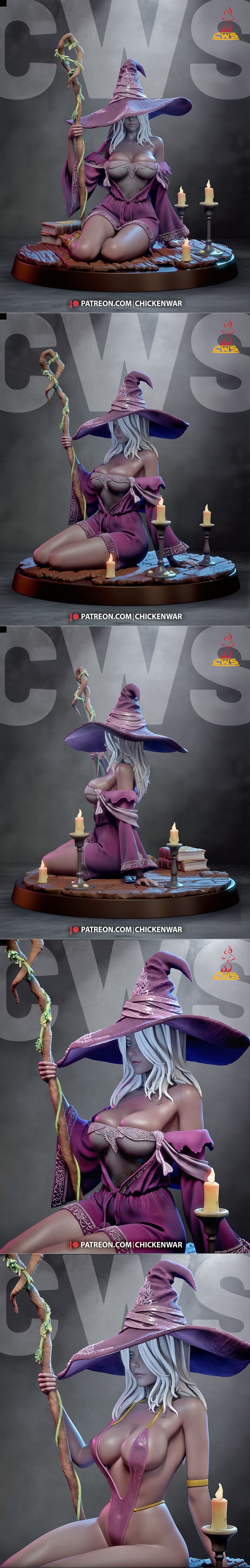 Elden Ring Recluse figure by CW Studio, a sorceress in a purple witch hat and revealing robe, holding a vine-covered...