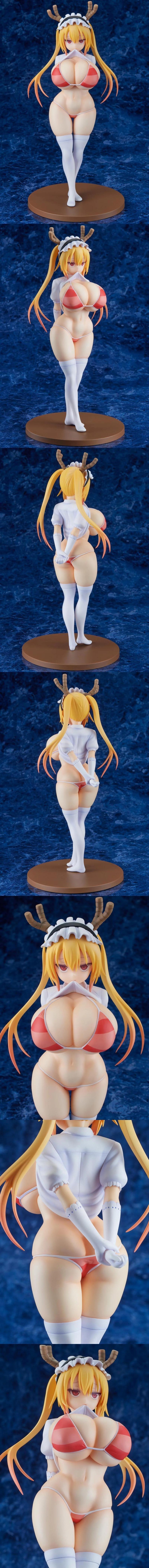 Tohru from Miss Kobayashi's Dragon Maid anime figure, wearing a red and white bikini and white thigh-high socks, with...