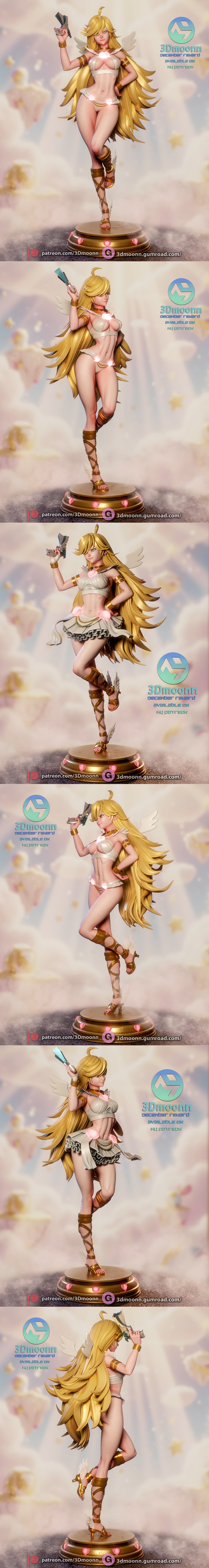 3D model of Panty from Panty & Stocking anime, blonde hair, angelic outfit with short skirt and wings, holding a gun,...