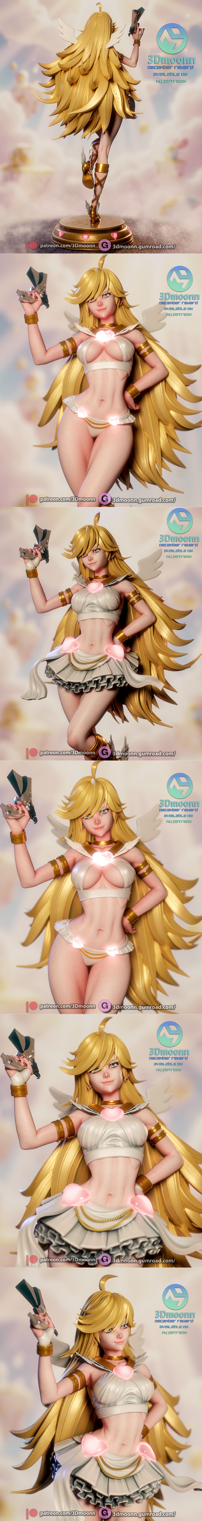 3D model of Panty from Panty & Stocking anime, blonde hair, angelic outfit with short skirt and wings, holding a gun,...