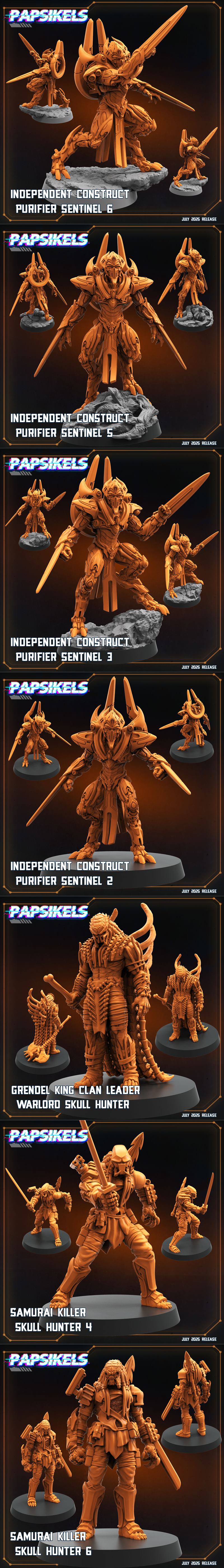 Collection of 3D printable miniatures featuring alien xenomorphs and human soldiers in sci-fi armor, with "Alien...