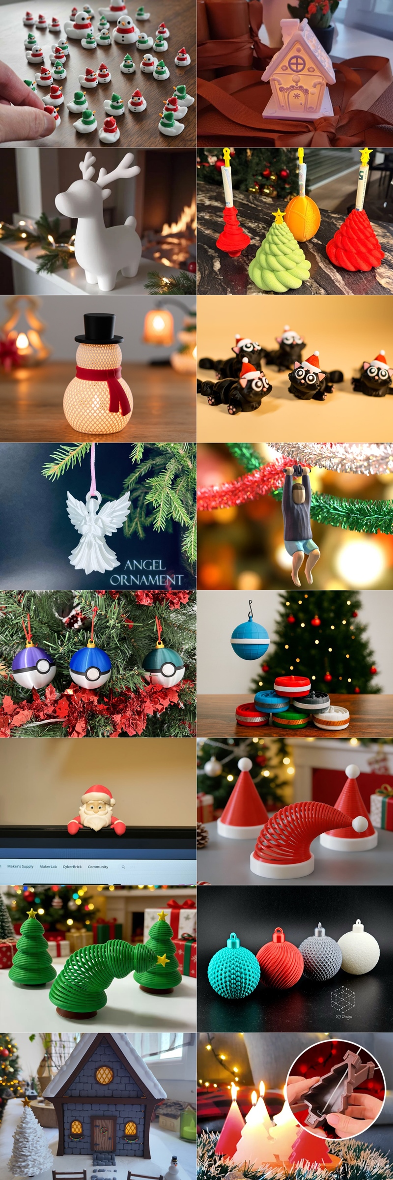 Collection of 3D printed Christmas miniatures: Merry Christmas sign, snowman, Santa in sleigh with reindeer, Christma...