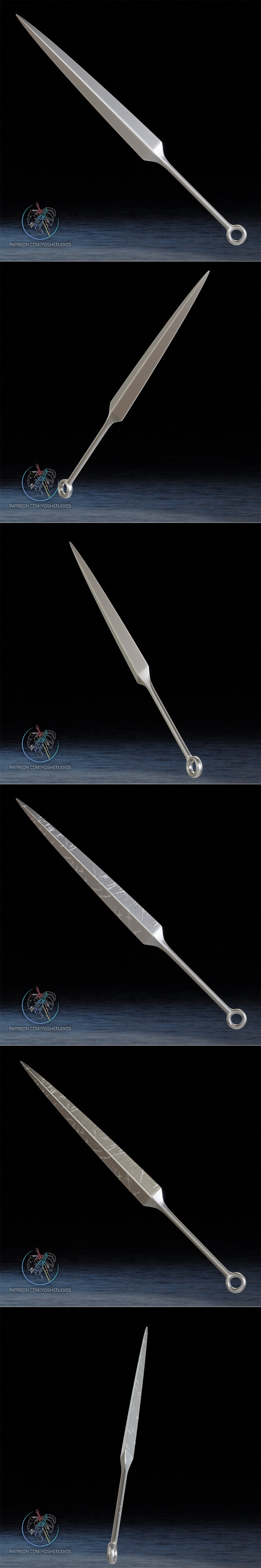 Two stylized swords, one with etched detailing and the other smooth, both with ringed pommels, inspired by Hollow Kni...