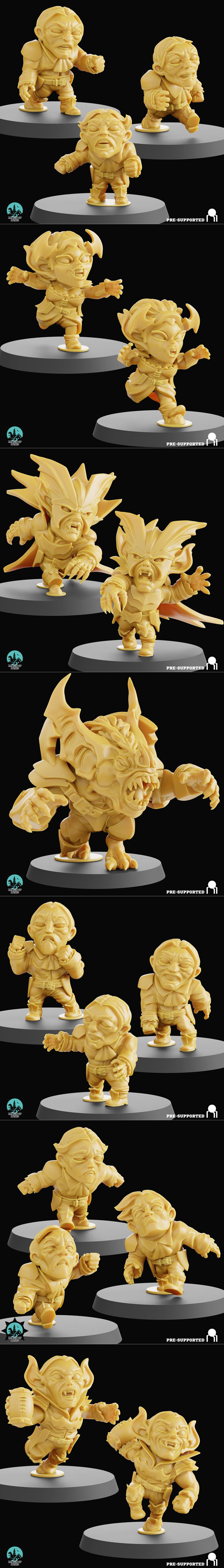 Collection of stylized 3D printable vampire figures from Realm of Paths, featuring exaggerated features and dynamic p...