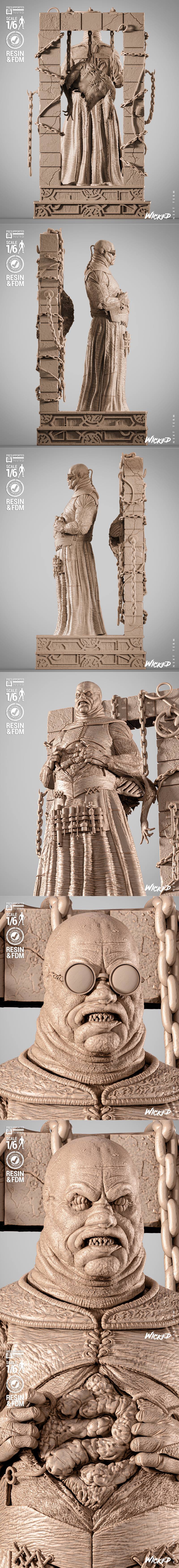1/6 scale Butterball Sculpture 3D model by Wicked, featuring a bald, spectacled character in a textured robe and segm...