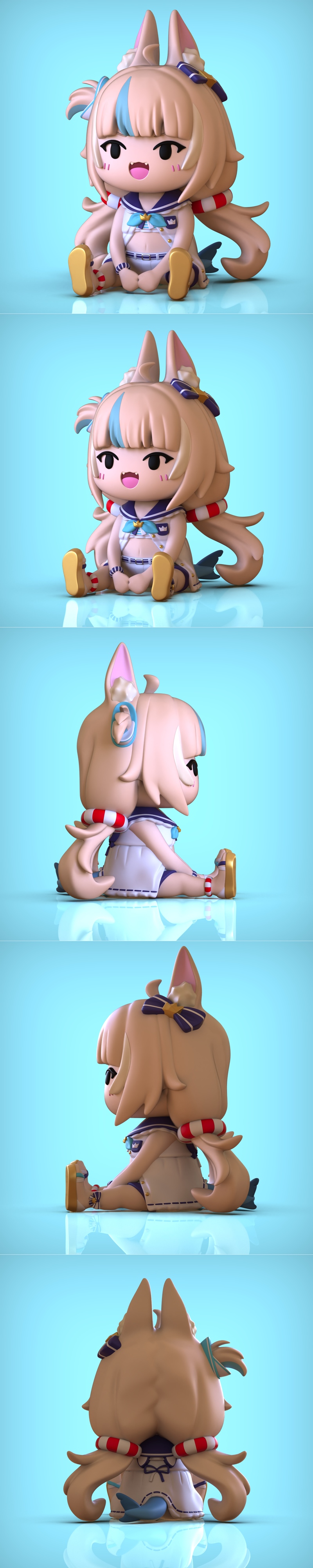 Chibi style 3D model of character Saba, featuring cat ears, blonde hair with a blue streak, and a sailor outfit. The...
