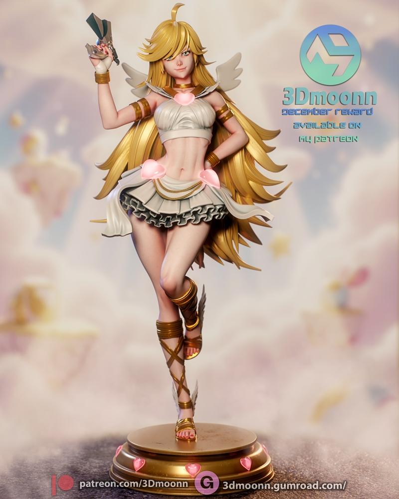 3D model of Panty from Panty & Stocking anime, blonde hair, angelic outfit with short skirt and wings, holding a gun,...