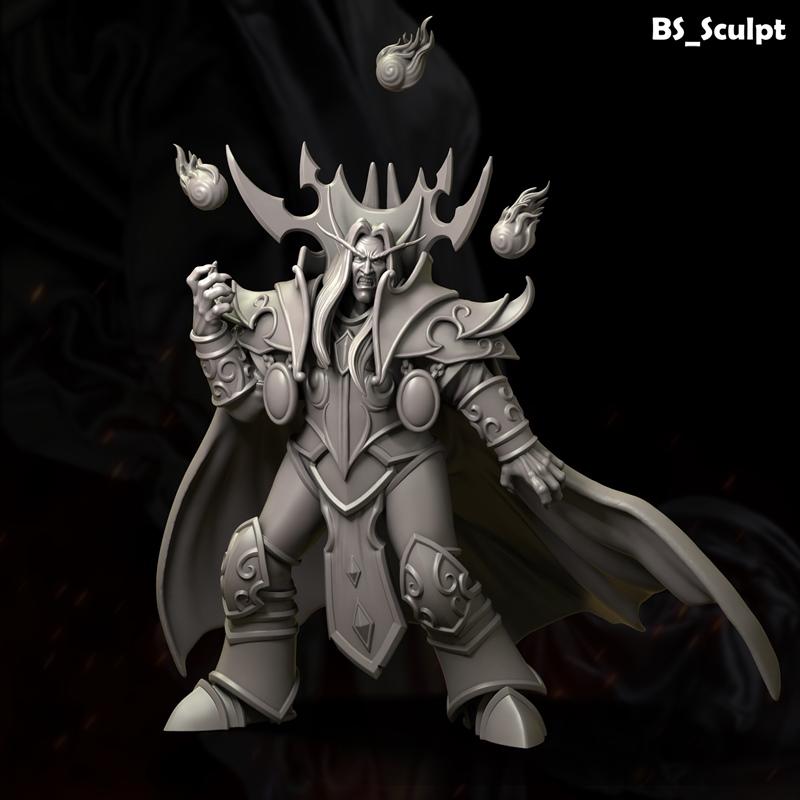BS-Sculpt 3D model of Bulat, a Blood Elf Mage in ornate armor, conjuring magical orbs.