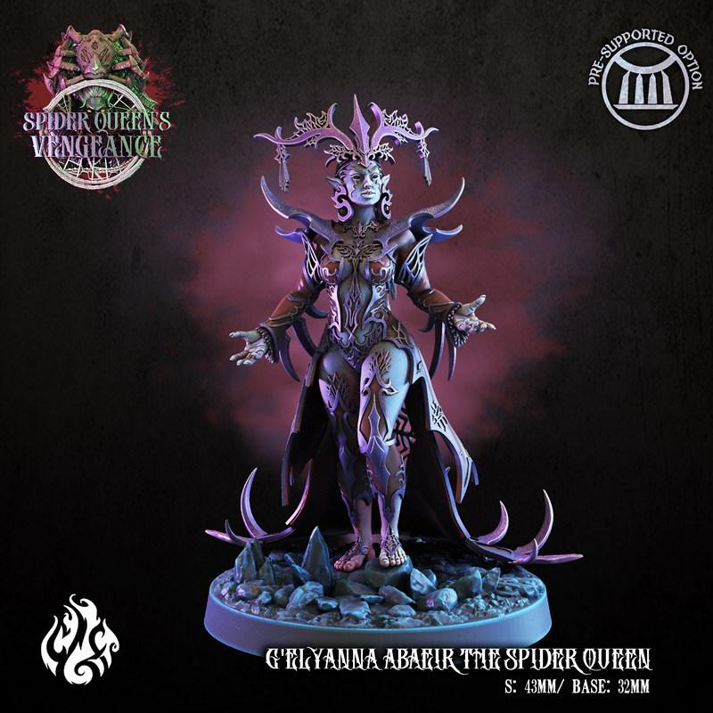 G'elyanna Abaeir the Spider Queen 3D model figure by Crippled God Foundry. Female figure in ornate, revealing dark fa...