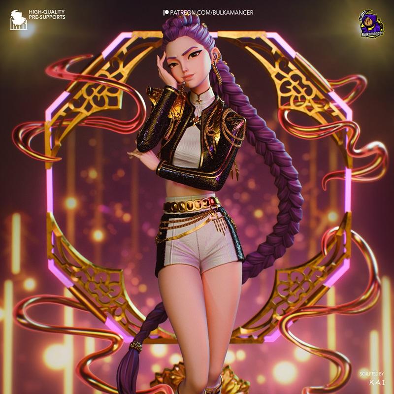 Bulkamancer Sculpts 3D model of Rumi, a character with purple braided hair, wearing a black sequined jacket and white...
