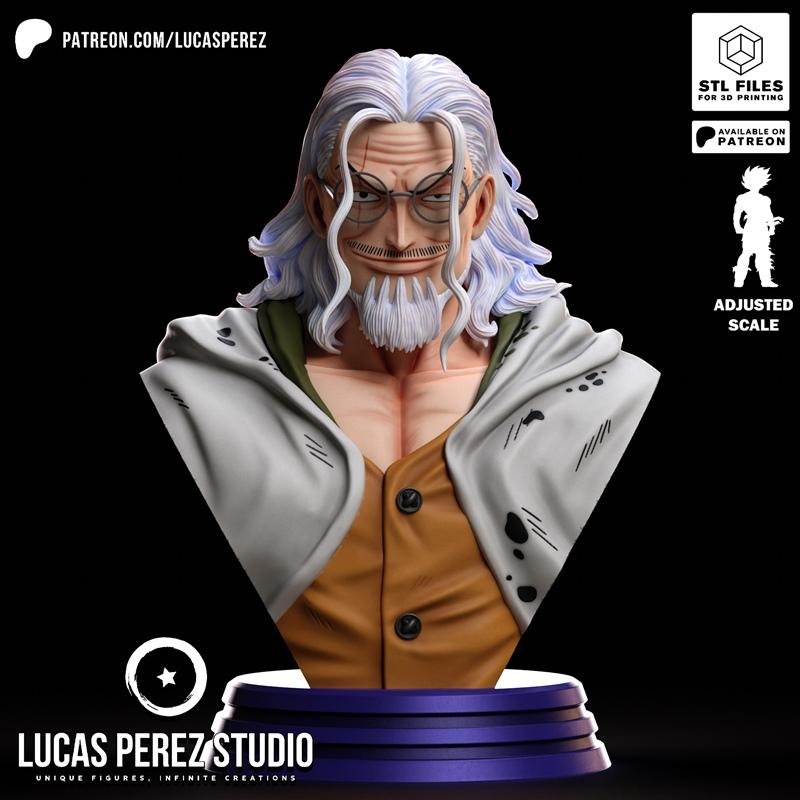 Bust of Silvers Rayleigh from One Piece, featuring white hair, beard, glasses, and a scar across his eye. He wears an...