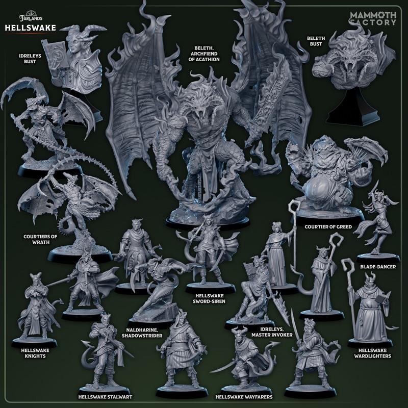 Collection of fantasy 3D printable models from Mammoth Factory, featuring demons, archfiends, warriors, and busts wit...