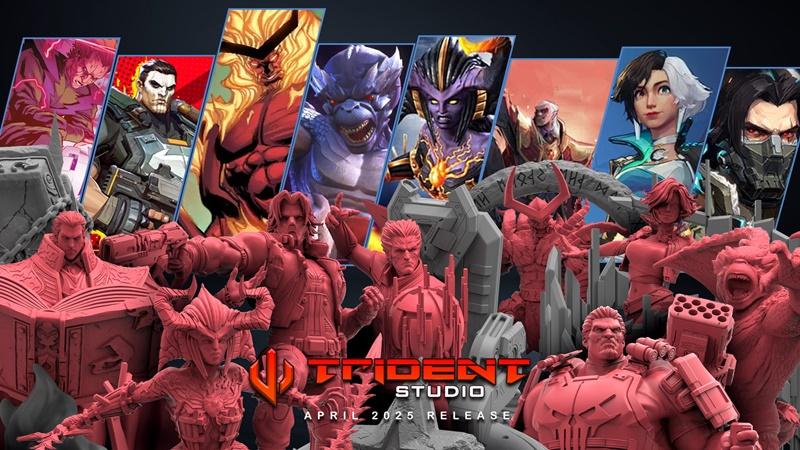 Collection of 3D printable figures from Trident Studio, featuring the Punisher and other comic-inspired characters, p...