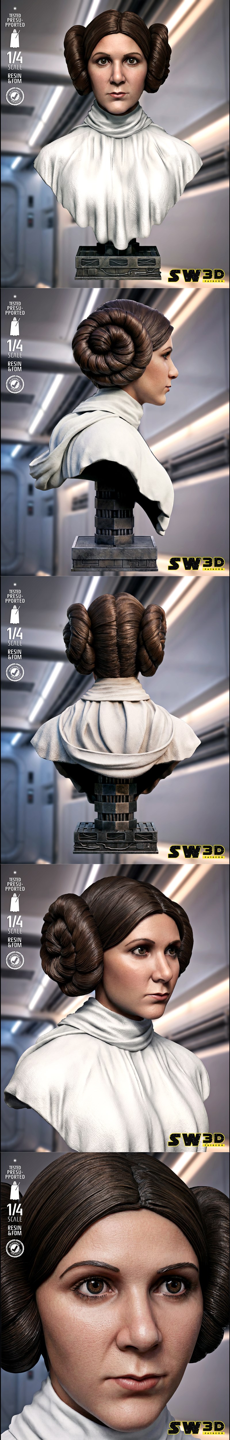Bust of Princess Leia Organa from Star Wars, featuring her signature twin buns hairstyle and white dress, presented o...