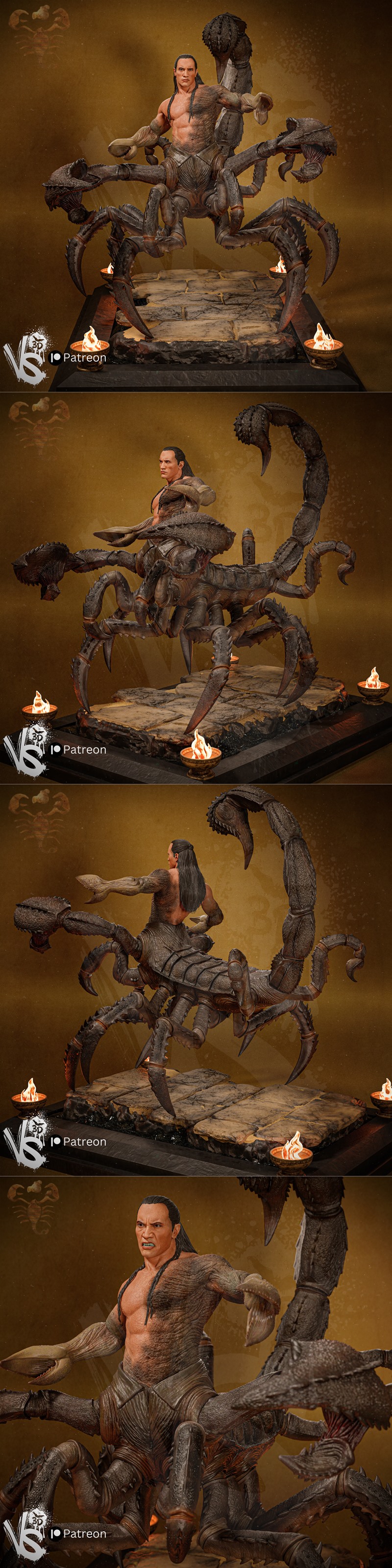 VS3D 3D print model of The Scorpion King from The Mummy Returns, depicted as a hybrid human-scorpion creature on a st...