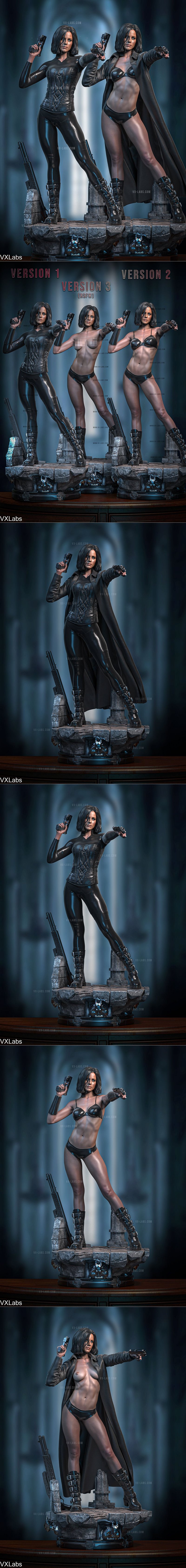 Selene from Underworld in a black latex suit holding two pistols, with a second figure in lingerie visible. VX-Labs 3...
