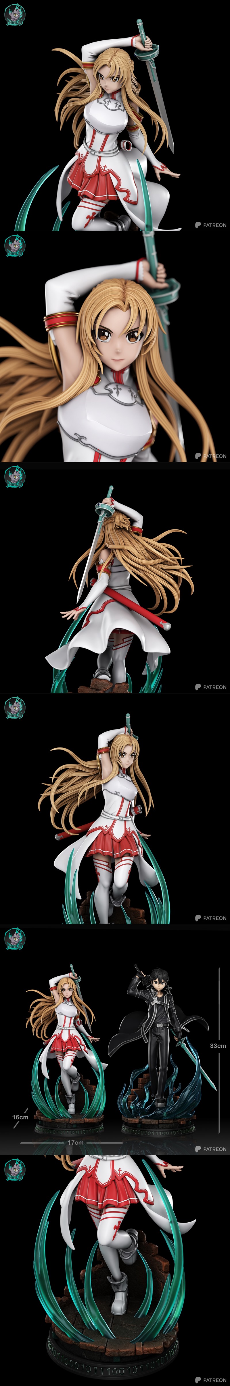 Asuna from Sword Art Online 3D model figure, holding a sword, wearing white and red outfit, with long blonde hair and...