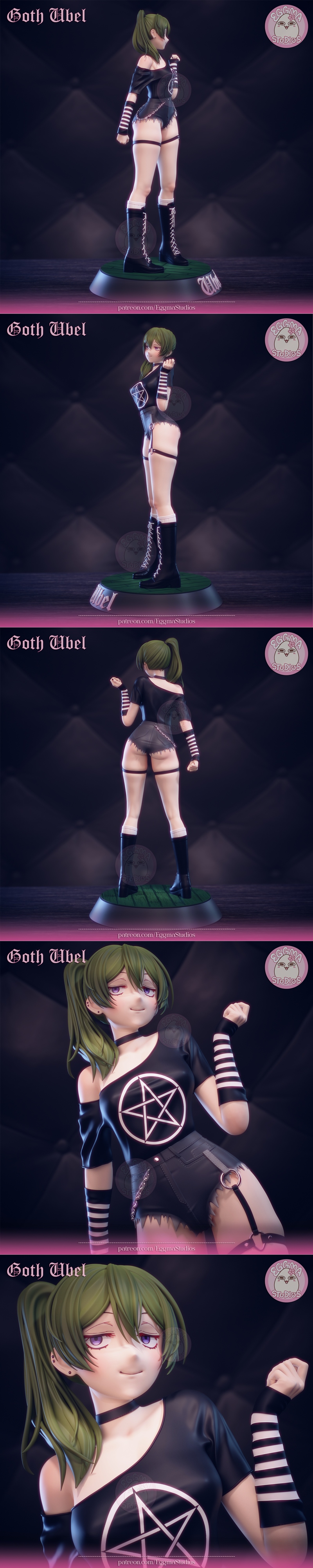 Goth Ubel figure from Sousou No Frieren anime, wearing a pentagram top, garter, and laced boots. Posed confidently on...