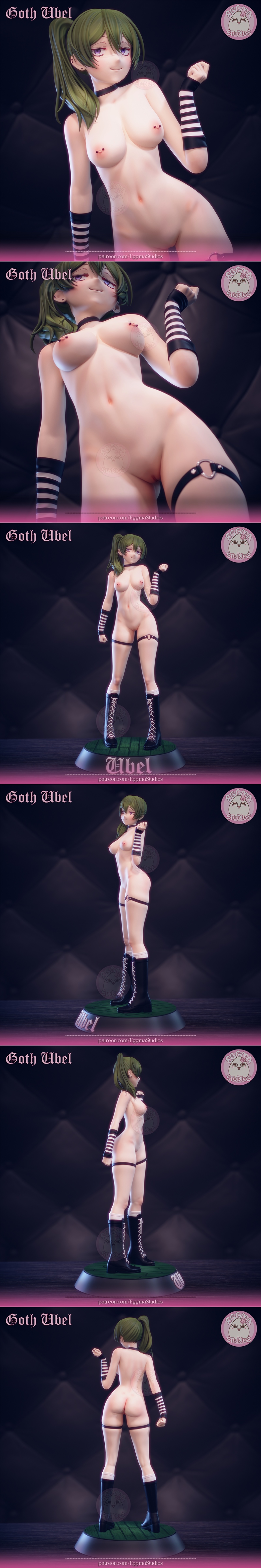 Goth Ubel figure from Sousou No Frieren anime, wearing a pentagram top, garter, and laced boots. Posed confidently on...