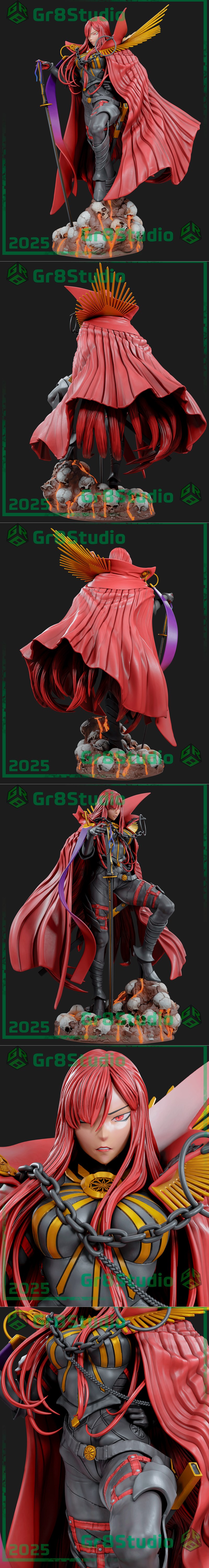 Demon King Nobunaga (Nobunaga Avenger) figure from Fate, standing on a skull base, wearing dark armor and a red cape,...