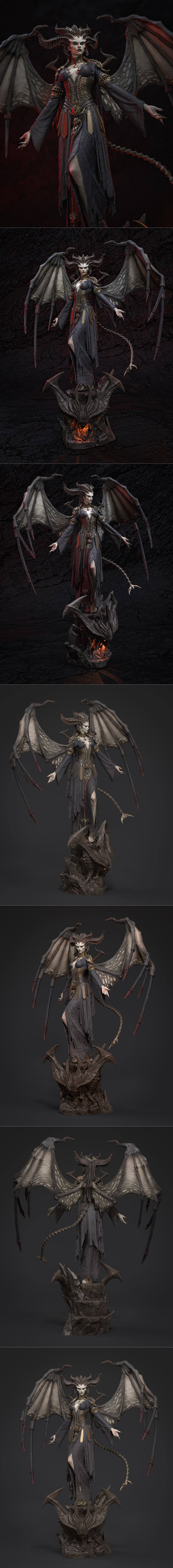 Lilith figure with large horns, dark armor, and wings, rendered in a gothic style. CA 3D Studios model.