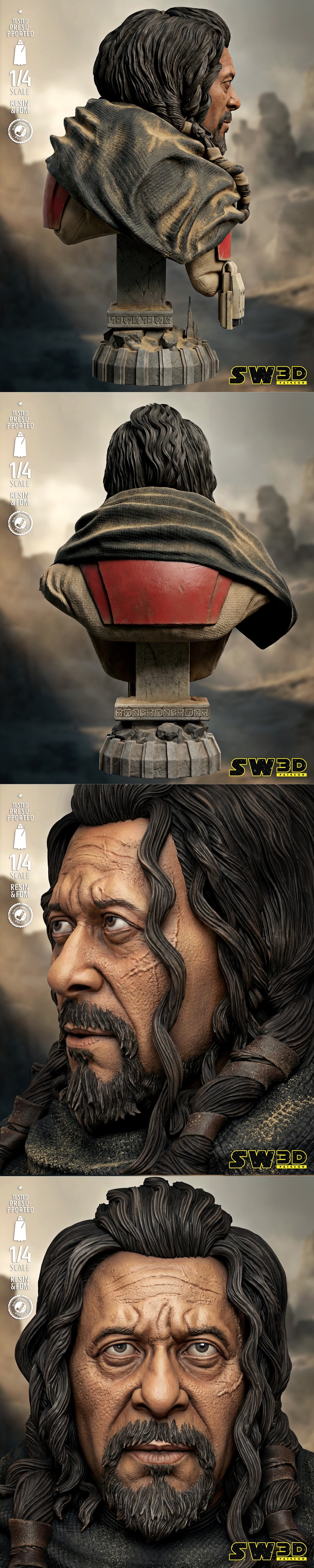 Baze Malbus portrait bust from Star Wars: Rogue One, 1/4 scale, realistic detail, SW3D studio.